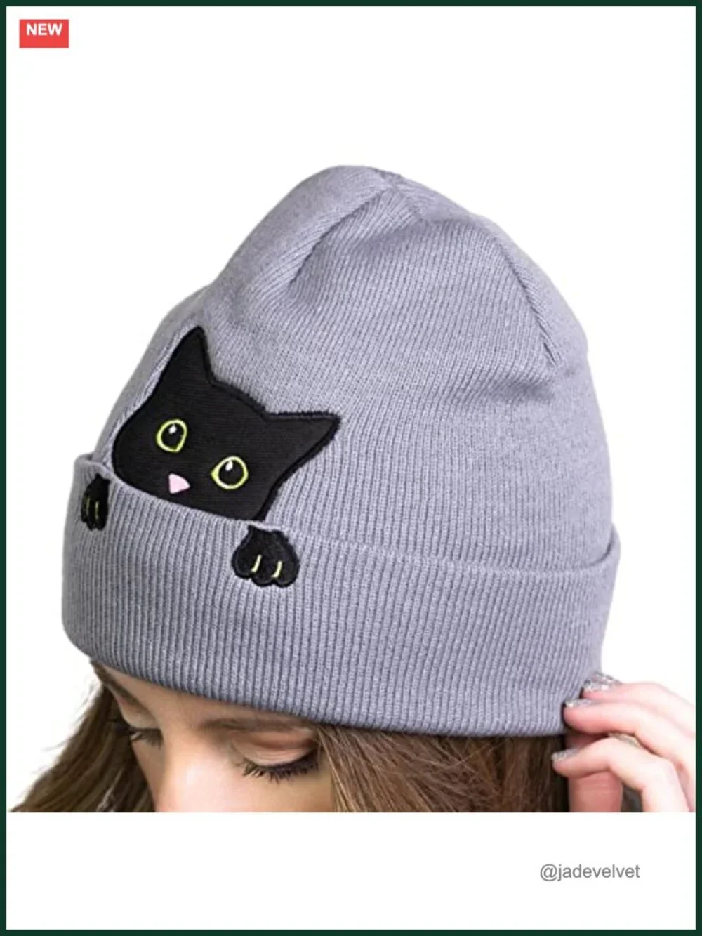 Women's Cotton Cat Ear Beanie Winter Hat Gift for Cat Lovers